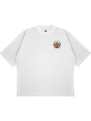 Pure Effect Unisex Oversize Casablanca Çelenk Baskılı Boxy Fit Kalın Kumaşlı (240GSM) T-Shirt