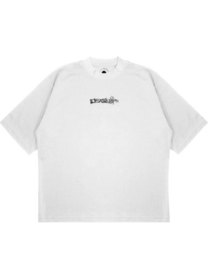 Pure Effect Unisex Oversize Off-Whıte Noktalı Baskılı Boxy Fit Kalın Kumaşlı (240GSM) T-Shirt