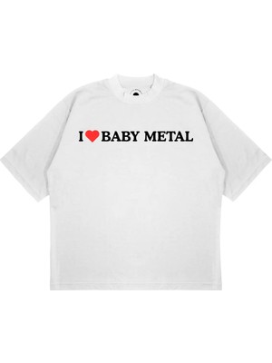 Pure Effect Unisex Oversize I Love Babymetal Baskılı Boxy Fit Kalın Kumaşlı T-Shirt
