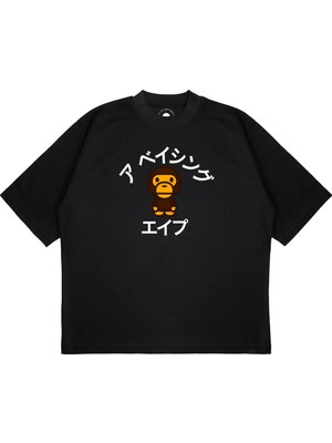 Pure Effect Unisex Oversize Baby Milo Japonca Baskılı Boxy Fit Kalın Kumaşlı T-Shirt
