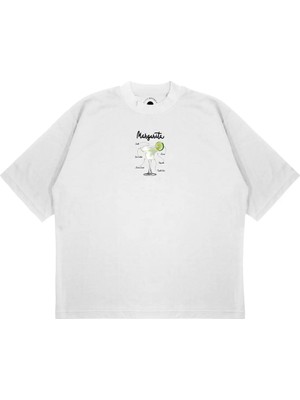 Pure Effect Unisex Oversize Margarita Kokteyl Baskılı Boxy Fit Kalın Kumaşlı T-Shirt