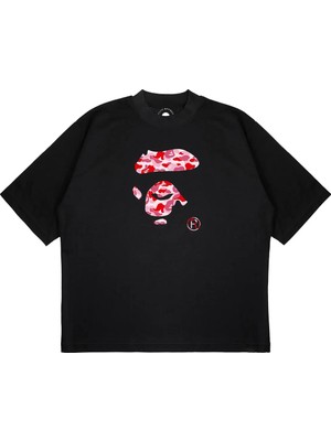 Pure Effect Unisex Oversize Bape Sıluet Dudak Baskılı Boxy Fit Kalın Kumaşlı (240GSM) T-Shirt