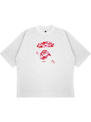 Pure Effect Unisex Oversize Bape Sıluet Dudak Baskılı Boxy Fit Kalın Kumaşlı (240GSM) T-Shirt
