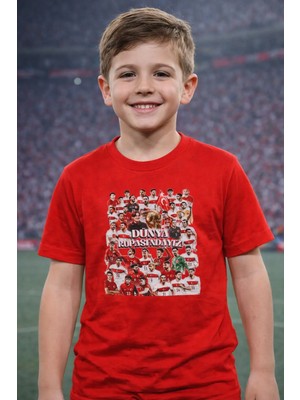 Efendioğlu Design Kısa Kollu Çocuk T-Shirt Erkek için Kırmızı Pamuklu Günlük Stil Grafik Desenli