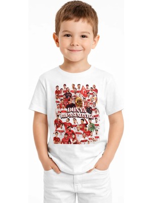 Efendioğlu Design Kısa Kollu Milli Takım Dünya Kupasında Baskılı Pamuklu Çocuk T-Shirt
