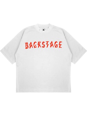 Pure Effect Unisex Oversize Backstage Yazılı Baskılı Boxy Fit Kalın Kumaşlı T-Shirt