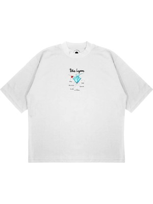 Pure Effect Unisex Oversize Blue Lagon Kokteyl Baskılı Boxy Fit Kalın Kumaşlı T-Shirt