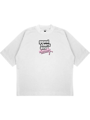 Pure Effect Unisex Oversize Gta Vice City Baskılı T-Shirt