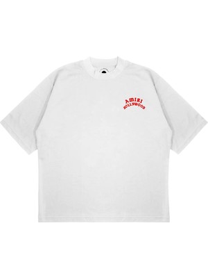 Pure Effect Unisex Oversize Hollywood Kırmızı Baskılı Boxy Fit Kalın Kumaşlı (240GSM) T-Shirt