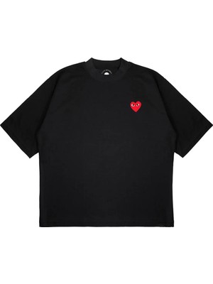 Pure Effect Unisex Oversize Comme Des Garçons Basıc Baskılı Boxy Fit Kalın Kumaşlı (240GSM) T-Shirt