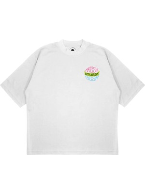 Pure Effect Unisex Oversize Stuyssy Gear Daıre Baskılı Boxy Fit Kalın Kumaşlı (240GSM) T-Shirt