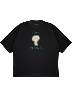 Pure Effect Unisex Oversize Casablanca Mantar Logo Baskılı Boxy Fit Kalın Kumaşlı (240GSM) T-Shirt