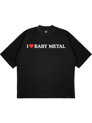Pure Effect Unisex Oversize I Love Babymetal Baskılı Boxy Fit Kalın Kumaşlı T-Shirt