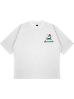 Pure Effect Unisex Oversize Casablanca Dağ Baskılı Boxy Fit Kalın Kumaşlı T-Shirt