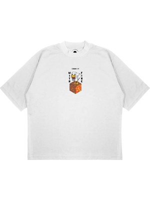 Pure Effect Unisex Oversize Mınecraft Cook It Baskılı Boxy Fit Kalın Kumaşlı (240GSM) T-Shirt