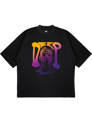 Pure Effect Unisex Oversize Deep Baskılı Boxy Fit Kalın Kumaşlı T-Shirt
