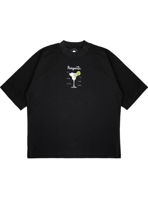 Pure Effect Unisex Oversize Margarita Kokteyl Baskılı Boxy Fit Kalın Kumaşlı T-Shirt