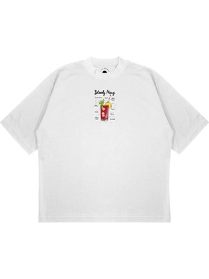 Pure Effect Unisex Oversize Bloody Mary Kokteyl Baskılı Boxy Fit Kalın Kumaşlı T-Shirt