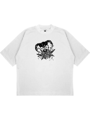 Pure Effect Unisex Oversize Baby Metal Skull Baskılı Boxy Fit Kalın Kumaşlı T-Shirt