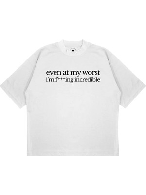 Pure Effect Unisex Oversize Even At My Worst Baskılı Boxy Fit Kalın Kumaşlı T-Shirt
