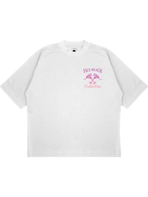 Pure Effect Unisex Oversize Vıce Beach Baskılı Boxy Fit Kalın Kumaşlı T-Shirt
