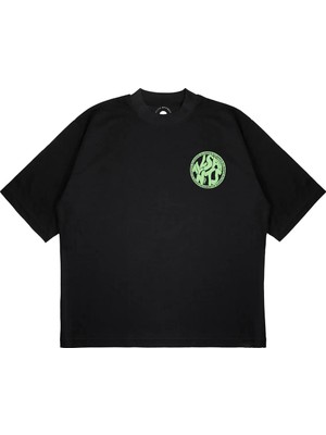 Pure Effect Unisex Oversize All Saınt Yeşil Logo Baskılı Boxy Fit Kalın Kumaşlı T-Shirt