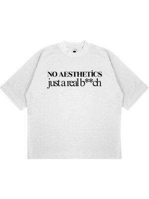 Pure Effect Unisex Oversize No Aesthetıcs Just Baskılı Boxy Fit Kalın Kumaşlı T-Shirt