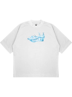 Pure Effect Unisex Oversize Kıth Dalga Baskılı Boxy Fit Kalın Kumaşlı T-Shirt