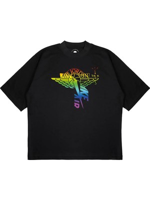 Pure Effect Unisex Oversize Hava Gökkuşağı Baskılı Boxy Fit Kalın Kumaşlı T-Shirt