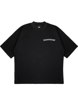 Pure Effect Unisex Oversize Chrome Heart Yazı Baskılı Boxy Fit Kalın Kumaşlı (240GSM) T-Shirt