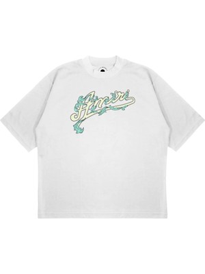 Pure Effect Unisex Oversize Dallı Logo Yazı Baskılı Boxy Fit Kalın Kumaşlı (240GSM) T-Shirt