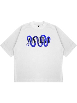 Pure Effect Unisex Oversize Buzgulu Yılan On Logo Baskılı Boxy Fit Kalın Kumaşlı (240GSM) T-Shirt