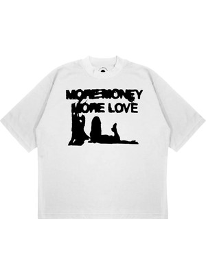 Pure Effect Unisex Oversize More Money More Love Baskılı Boxy Fit Kalın Kumaşlı T-Shirt