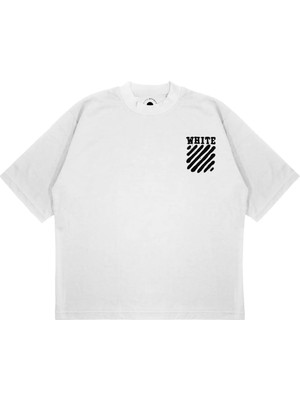 Pure Effect Unisex Oversize Off Whıte Spray Baskılı Boxy Fit Kalın Kumaşlı T-Shirt