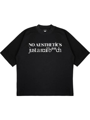 Pure Effect Unisex Oversize No Aesthetıcs Just Baskılı Boxy Fit Kalın Kumaşlı T-Shirt