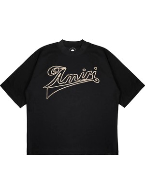 Pure Effect Unisex Oversize Dikiş Temalı Yazı Baskılı Boxy Fit Kalın Kumaşlı T-Shirt