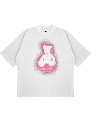 Pure Effect Unisex Oversize Sprey Ayıcık Siluet Baskılı Boxy Fit Kalın Kumaşlı T-Shirt