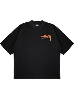 Pure Effect Unisex Oversize Stussy Ayakkabı Baskılı Boxy Fit Kalın Kumaşlı (240GSM) T-Shirt