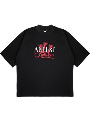 Pure Effect Unisex Oversize 3lu Yılan Baskılı Boxy Fit Kalın Kumaşlı (240GSM) T-Shirt