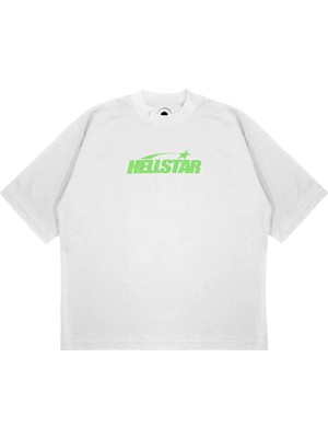 Pure Effect Unisex Oversize Hellstar Green Baskılı Boxy Fit Kalın Kumaşlı (240GSM) T-Shirt