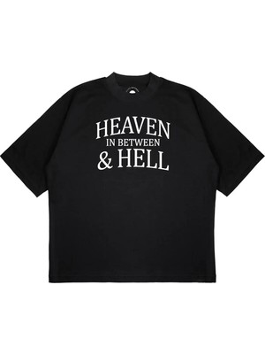 Pure Effect Unisex Oversize Heaven In Between Hell Baskılı T-Shirt