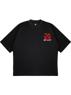 Pure Effect Unisex Oversize Off Whıte Kırmızı Baskılı Boxy Fit Kalın Kumaşlı T-Shirt