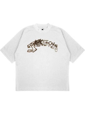 Pure Effect Unisex Oversize Cactus Jack Haç Baskılı Boxy Fit Kalın Kumaşlı T-Shirt