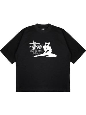Pure Effect Unisex Oversize Kadın Sıluet Baskılı Boxy Fit Kalın Kumaşlı T-Shirt
