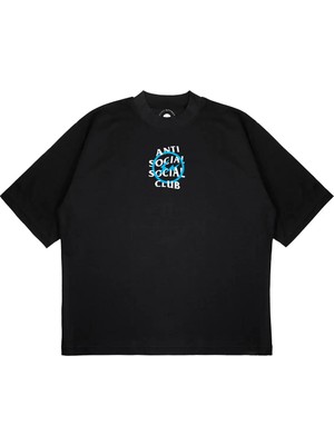 Pure Effect Unisex Oversize Anti Social Blue Baskılı T-Shirt