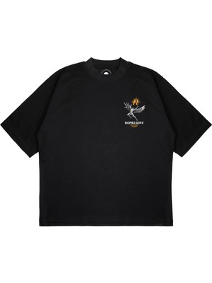 Pure Effect Unisex Oversize Represent Man Baskılı Boxy Fit Kalın Kumaşlı (240GSM) T-Shirt