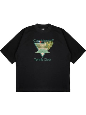 Pure Effect Unisex Oversize Casablanca Üçgen Fransa Baskılı Boxy Fit Kalın Kumaşlı (240GSM) T-Shirt