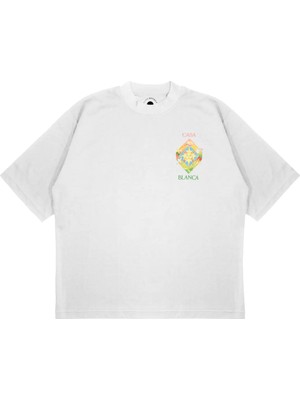 Pure Effect Unisex Oversize Casablanca Güneş Uçak Baskılı Boxy Fit Kalın Kumaşlı (240GSM) T-Shirt