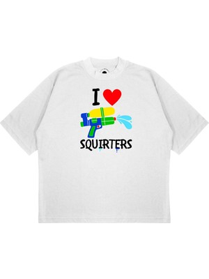 Pure Effect Unisex Oversize I Love Squırters Baskılı Boxy Fit Kalın Kumaşlı T-Shirt