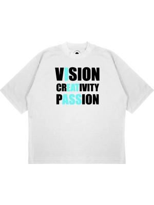 Pure Effect Unisex Oversize Vısıon Creatıvıty Baskılı Boxy Fit Kalın Kumaşlı T-Shirt